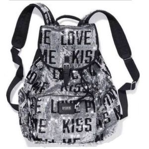 VS PINK campus sequin silver backpack full size